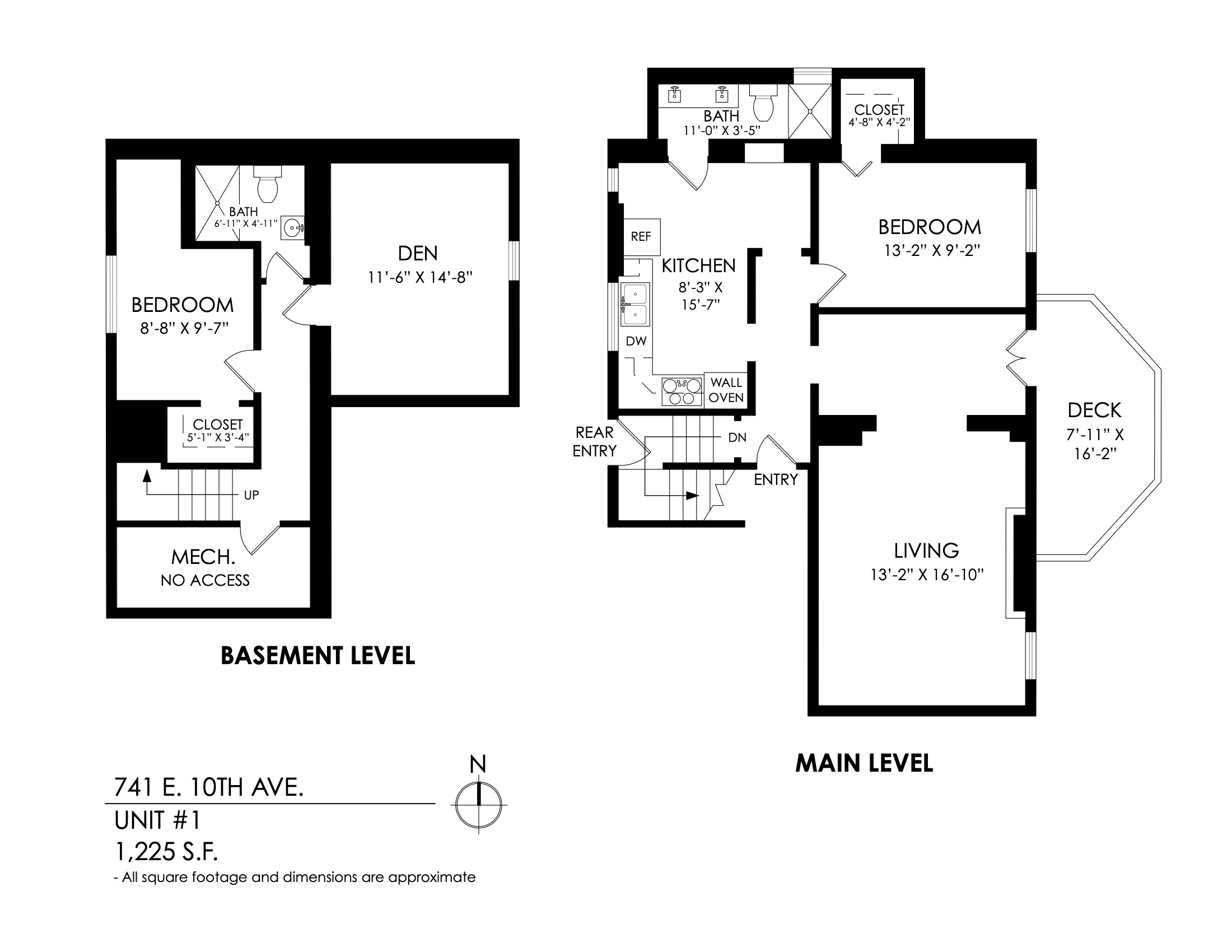 Floor plan for 2 beds, 2 baths, 1225 sqft